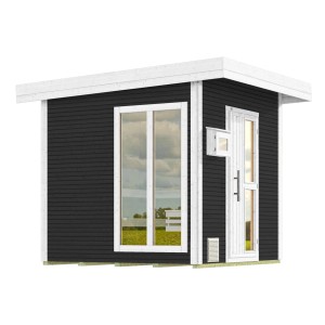Modern, antracit színű Weka Design Kuopio 1 szaunaház ablakkal és ajtóval.