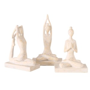 3 db-os jóga dekorációs figura készlet, 24 cm, fehér műgyantából. Különböző pózokban.