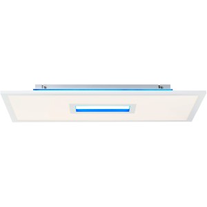 Téglalap alakú, fehér LED mennyezeti lámpa Movida (60x30 cm) kék díszítéssel, ideális okos világításhoz.