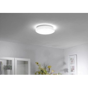 Fehér, kerek Just Light Lolasmart-Jupi LED mennyezeti lámpa, applikációval vezérelhető, átmérője 35 cm.