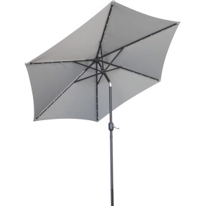 Szürke Wando napernyő Ø 270 cm kurblival, LED világítással kertbe és teraszra.