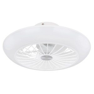 Fehér LED mennyezeti lámpa ventilátorral. Modern mennyezeti lámpa lakóterekbe.