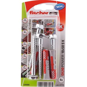Fischer Duopower 10x50 S K NV tiplik és csavarok készlet, különböző építőanyagokhoz.