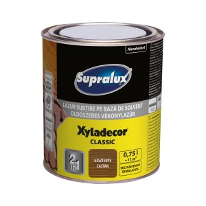 Supralux Xyladecor Classic fa lazúr doboz, Gesztenye szín, 0,75l. Időjárásálló fa védelemhez.