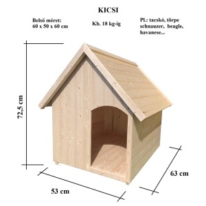Kicsi, kezeletlen fa kutyaház nyeregtetővel. Ideális kis kutyafajták számára.