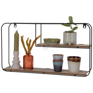 Modern fali polc vasból és MDF-ből, 52x10,5x29 cm, dekorációs elemekkel.