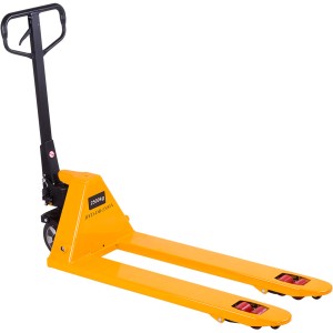 Sárga raklapemelő kocsi 2500 kg-ig terjedő terhekhez, ideális raktárakba és műhelyekbe.