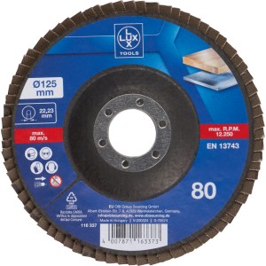 LUX Lamellás csiszolókorong Multi Ø 125 mm, K80 sarokcsiszolókhoz. Fém, fa és műanyag csiszolásához.