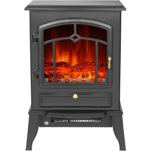 Fekete El Fuego Como elektromos kandalló fűtéssel és szimulált lánghatással.