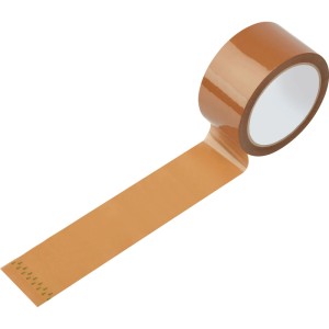 Barna csomagoló ragasztószalag tekercs, 50 mm x 66 m, letekert darabbal. 3 darabos szett része, csomagoláshoz.