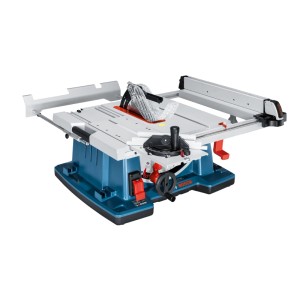 Bosch Professional GTS 10 XC asztali körfűrész, kék-szürke, kihúzható asztalokkal, 254 mm fűrészlappal.