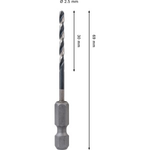 Bosch Pro Metal HSS-G spirálfúró, 2,5 mm átmérő, hatszögletű szárral.