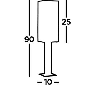 Útvilágító műszaki rajza méretekkel (magasság 90 cm, fej 25 cm, talp 10 cm).