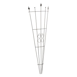 Fekete, legyező alakú rács, 150 cm magas, porszórt acélból.