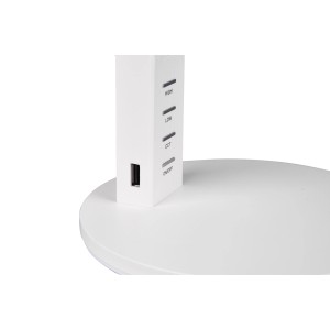 Közelkép a Trio Ava LED asztali lámpáról matt fehér színben, érintőpanellel és USB porttal.
