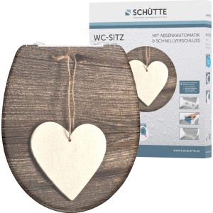 Schütte WC ülőke Wood Heart Duroplast SoftClose funkcióval és fa szív mintával.