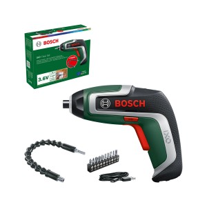 Bosch IXO 7 akkus csavarhúzó készlet bitekkel, flexibilis toldóval és töltőkábellel.