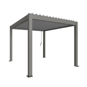 Biohort Pergola kvarcszürke/ezüst-metál színben. Teraszfedés lécekkel és beépített esővíz elvezetéssel.