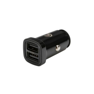 Fekete t.b.t. USB töltő adapter autóelektronikához, két USB porttal.