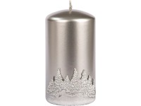 Téli erdő törzsgyertya 130 mm magas ezüst színben