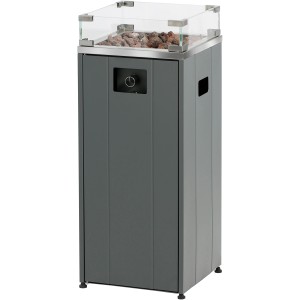 Buschbeck Malta szürke 7,5 kW-os teraszfűtő lávakövekkel és üveg szélvédővel.