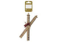 Karácsonyi dekor síléc dísz fából 15 cm natúr - piros Karácsonyi dekor síléc dísz fából 15 cm natúr - piros