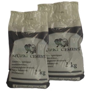Két zsák cementhabarcs, egyenként 2 kg, építési munkákhoz.