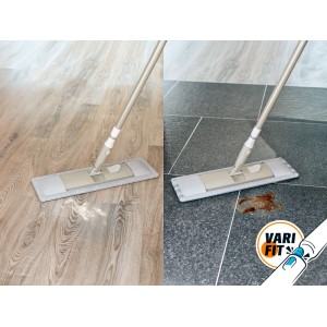 OBI Varifit teleszkópos nyél greige, kihúzható 72-120 cm, felmosóval fa és csempe padlón. OBI tisztítórendszer része.