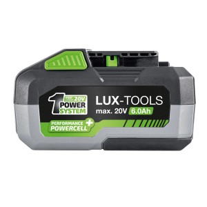 LUX 20 V akkumulátor 1 PowerSystem 6.0 Ah elektromos szerszámokhoz. Lítium-ion akkumulátor töltöttségjelzővel.