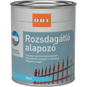 OBI rozsdavédő alapozó, vörösbarna, matt, 375ml-es doboz. Alapozó vasra és acélra.
