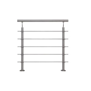 Rozsdamentes acél V2A korláttartó, 100 cm magas, 5 kerek rúddal az oldalsó szereléshez.