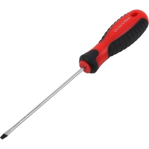 Lapos csavarhúzó (3,5 mm x 100 mm) piros-fekete nyéllel csavarozáshoz.