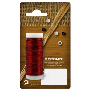 Piros kötöződrót (0,35 mm, 50 g) tekercsen, kézműves kellék dekorációkhoz.