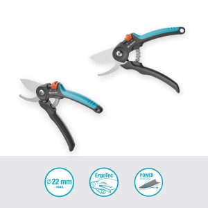 Gardena PremiumCut bypass metszőolló friss fához, SoftGrip markolattal, 22 mm vágási átmérő.