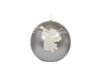 Gömb gyertya angyal mintával ezüst 8 cm