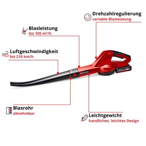 Einhell Power X-Change Akkus lombfúvó GC-CL 18 Li E Kit akkumulátorral és töltővel, piros.