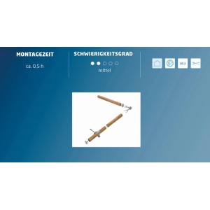 Bükk kapaszkodó szett, 2000 mm hosszú, konzolokkal és szerelési anyaggal beltéri használatra.