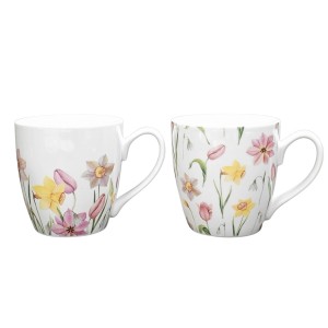 Boltze Jumbo Tulip bögre szett, 2 db, krémszínű virágmintás étkészlet.