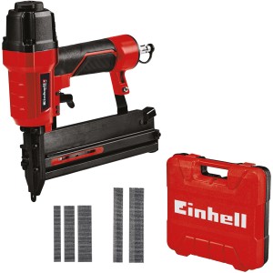 Einhell TC-PN 50 pneumatikus tűzőgép tartozékokkal és tokkal. A tűzőgép piros/fekete.