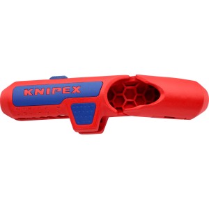 Knipex ErgoStrip univerzális kábelcsupaszító, piros fogó kék logóval és részletekkel.
