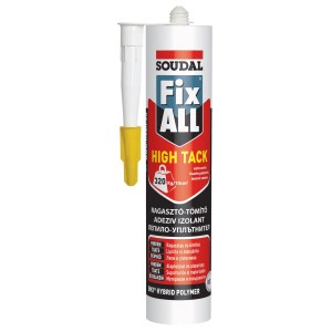 Soudal Fix All High Tack ragasztó, fehér patron sárga fúvókával.