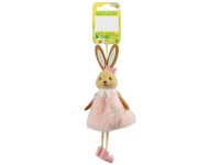 Nyúl húsvéti felakasztható dísz plüss ruhával 17 cm x 7 cm x 3,5 cm rózsaszín