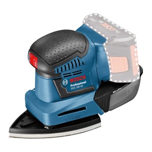 Bosch Professional GSS 18V-10 akkus excentercsiszoló kék színben, mikroszűrő dobozzal.