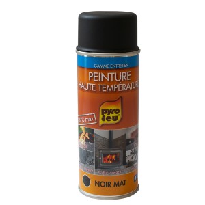 Fekete, hőálló spray kandalló- és kályhatartozékokhoz.