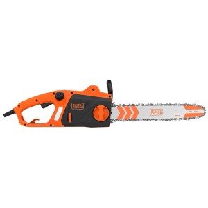 Narancs-fekete Black+Decker elektromos láncfűrész.