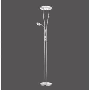 Modern, szálcsiszolt acél Helia LED állólámpa olvasólámpával. Magassága kb. 187,5 cm.