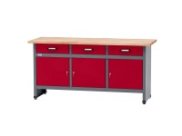 Küpper munkapad 3 ajtóval és 3 fiókkal 84 cm x 170 cm x 60 cm sötétpiros