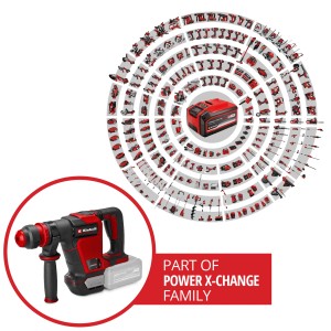 Einhell TP-DH 18/4 akkus vésőkalapács: Kompakt, piros fúrókalapács akkumulátorral és Power X-Change logóval.