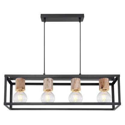 Globo Hagar függeszték lámpa 4-es 120 cm matt fekete - natúr fa