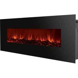Fekete Rushmoor Heat elektromos kandalló valósághű lánghatással és szénrönkökkel falra szereléshez.